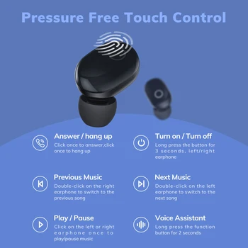 TOPK T12 TWS Bluetooth Slušalke 5.0 Brezžične Slušalke Touch Kontrole Pravi Brezžični Čepkov V Uho Stereo Slušalke