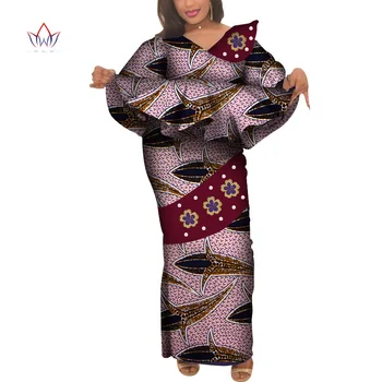 Tradicionalnih afriških Oblačila Za Ženske Elegantne Dolga Krila in Rastlinske Vrhovi Afriške Tiskanja Bombaž Lady ankel-dolžina Krilo Nastavite WY3922