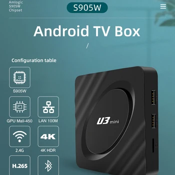 U3 Mini TV Box 4K HD Android 9.1 TV Box S905W 2+16GB Omrežja Set-Top Box (EU Vtič)