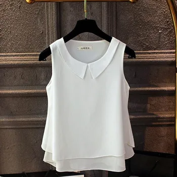 Velika Velikost Bluzo Rokavi Ženske 2020 Ženska Barva Dvojno Plast Šifon Priložnostne Majice Brez Rokavov Svoboden Top Plus Velikost Oblačila