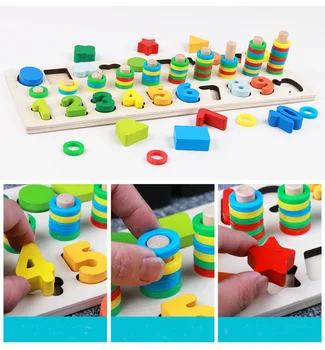 Visoka kakovost Montessori Otrok, Predšolskih učni Pripomočki Štetje in Zlaganje Odbor Lesene Matematiko Igrača za učenje izobraževalne igrače