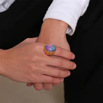 Vnox Stilsko Mens Opal Obroč Svetla Barvita Solitaire Ovalne Kamen Moški Nakit Iz Nerjavečega Jekla, Anel Zavezništvo Opremo