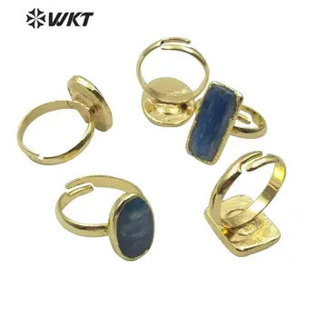 WT-R350 Naravnega kamna obroč, krog/kvadrat obliko modra kianit obroč edinstven design z zlato Electroplated obroč ženska modni nakit