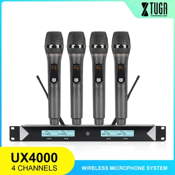 XTUGA 4-Kanalni Brezžični Mikrofonski Sistem,UHF Brezžični 4 Ročni Mikrofon,Nastavljiva Frekvenca,Dolgo Vrsto 328ft,za Karaoke,Poroka