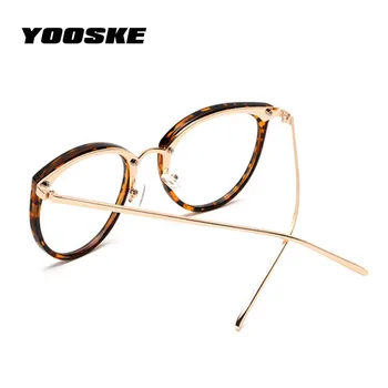 YOOSKE Cat Eye Glasses Okvir Ženske Moški Optični Okviri Retro Kovinski Prevelik Eyeglass Pregleden Navaden Očala