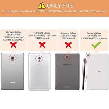Za Samsung Galaxy Tab A 8.0 P200 P205 Pen 2019 SM-P200 Primeru Slim Usnje Stojalo Krat Pokrovček Za Galaxy Tab 8 P200 Funda Primeru