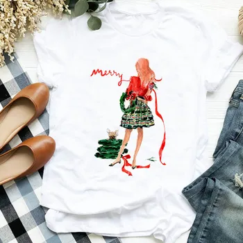 Ženske Lady Risanka Počitnice Srčkan 90. letih Tiskanje Drevo 90. letih Vesel Božič Tshirt moški Top Grafični Oblačila Majica T Tee T-shirt