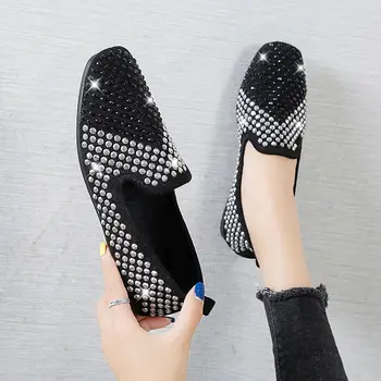 Ženske loafers seksi stranka čevlji dame luksuzne blagovne znamke nosorogovo stanovanj mama pomlad čevlji 2021 nova