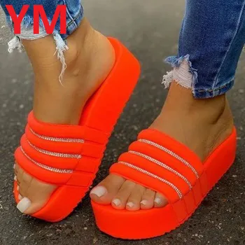 Ženske Poletne Sandale Platforma Čevlji Črpalke plus velikost 43 Kristalno klini čevlji Ženska Sladko Copate Sandalias Mujer Sapato Feminino